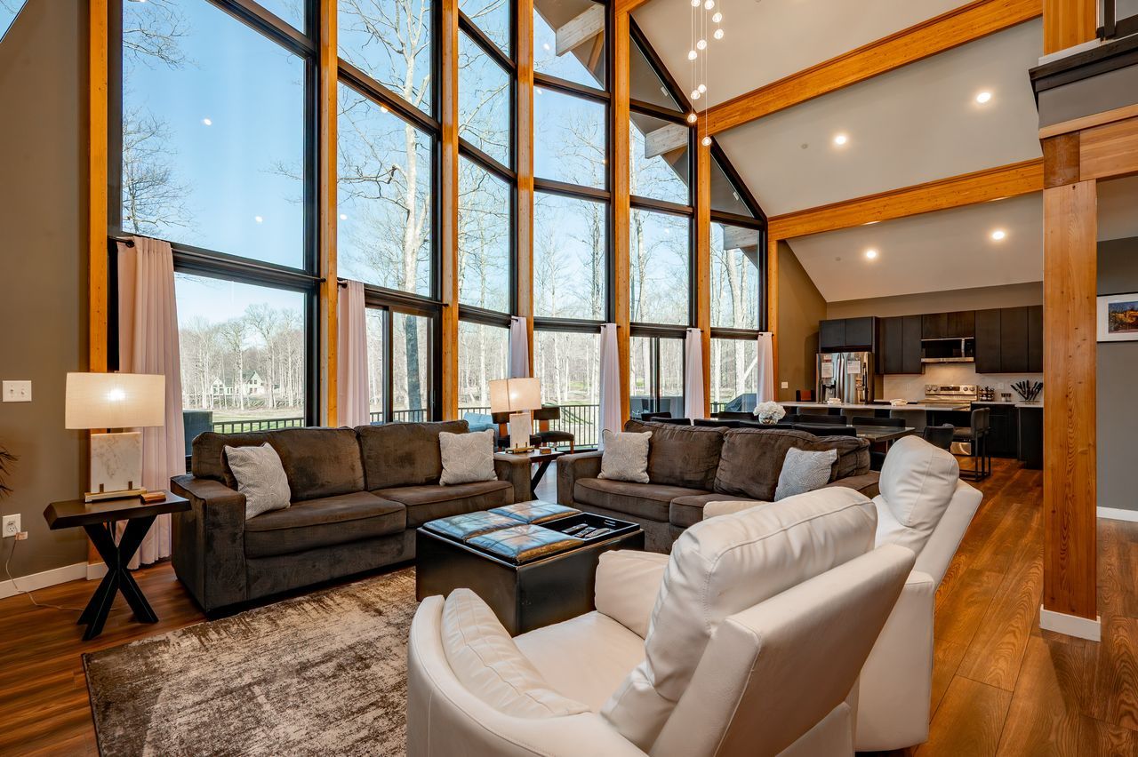 Gallatin — great room with a two-story window wall